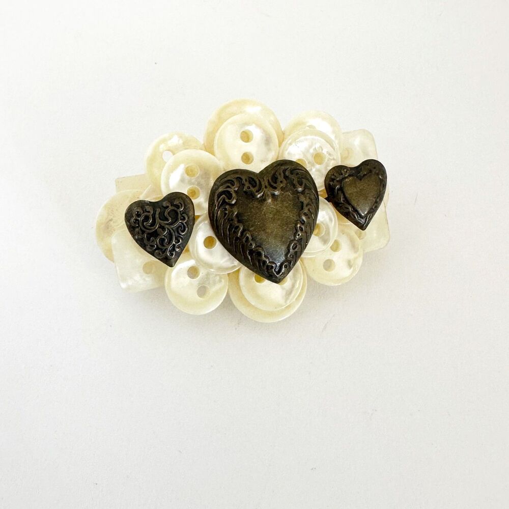 Vintage Hallmark Cards Button and Heart Brooch HMK CDS Romantic Coquette